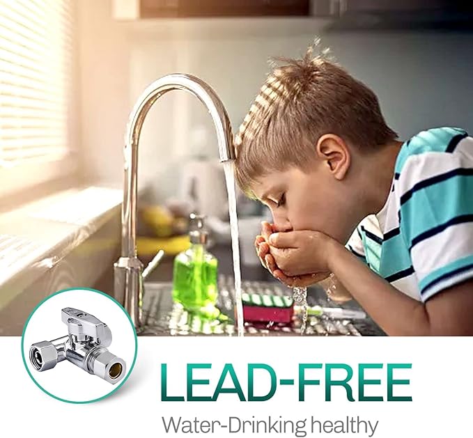 Lead-Free Brass 2Pcs Chrome-Plated Add-A-Tee 3-Way,3/8 Inch x 3/8 Inch x 1/4 Inch Angle Stop Valve For Reverse Osmosis Water Filters,Ice Maker,Refrigerator