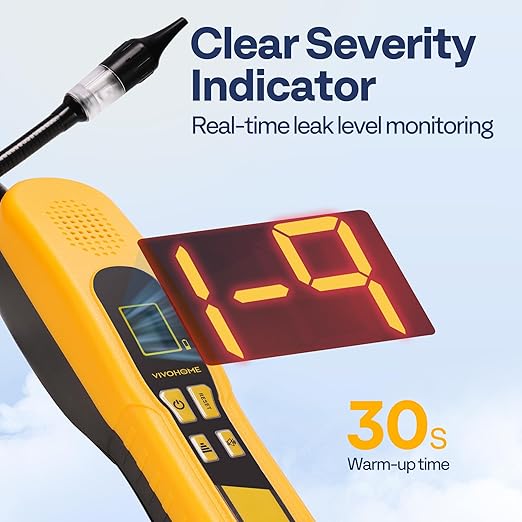 VIVOHOME HVAC Refrigerant Freon Leak Detector with LED Light, Battery Powered, AC Sniffer Leak Detector for R134a R410a R1234yf R454B R32 CFCs HCFCs HFCs HFOs HCs, Max Sensitivity up to 0.07oz./yr