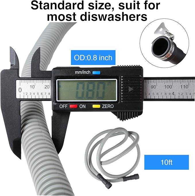 Universal Dishwasher Drain Hose - 6 Ft Corrugated Discharge Hose Flexible Dishwasher Replacement Drain Hose Extension with 2 Clamps,Fit 5/8"-3/4" and 1"