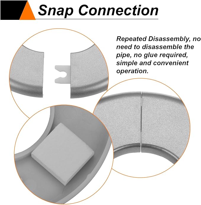 HARFINGTON 2pcs Wall Split Flange 33.5mm/1.3" Self-Adhesive Plumbing Cover Plates ABS Plastic Round Escutcheon Plate Buckle Design for Water Pipe Bathroom Kitchen Decoration, Gray