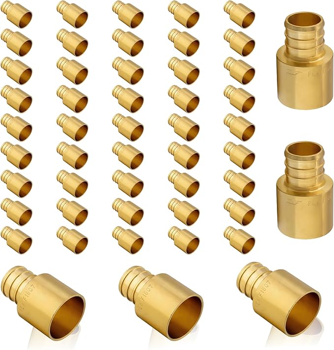 (50-Pack) PEX Fittings, Pex 1"x1" Female Sweat Copper Adapter, Brass Crimp Fittings, for PEX Tubing Pipe Plumbing, ASTM F1807(PEX1807137-50Pack)