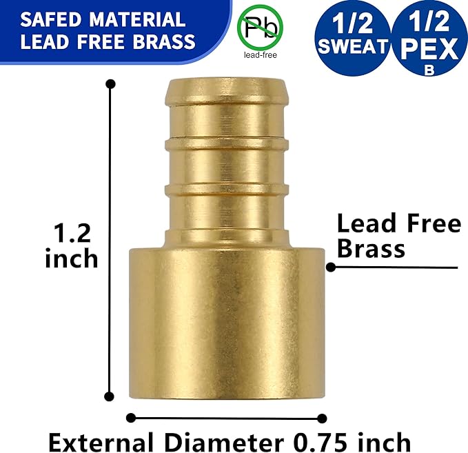 (15 Pack) Lidertik Copper to PEX Fittings 1/2 inch, 1/2" PEX-B F1807 x 1/2" Female Sweat Adapter Brass