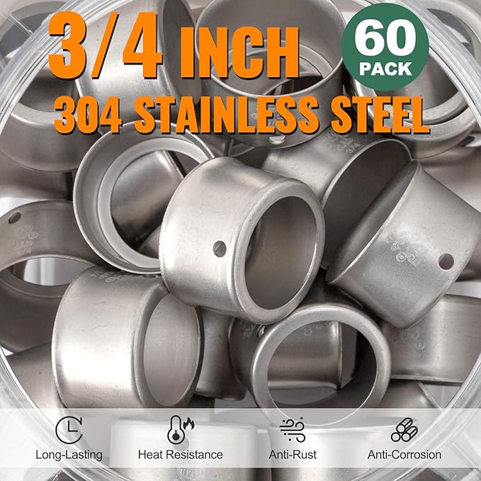 60 Pack 3/4" Pex Stainless Steel Press Sleeves, SUNGATOR 3/4'' Press Sleeves for 3/4 Inch Pex Pipe, Brass or Poly PPSU Pex Fittings