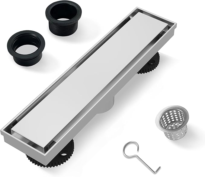 12 Inch Linear Shower Drain Brushed Floor Drain with Removable SUS304 Stainless Steel CUPC Certificate and 2-in-1 Tile Insert Grate Cover