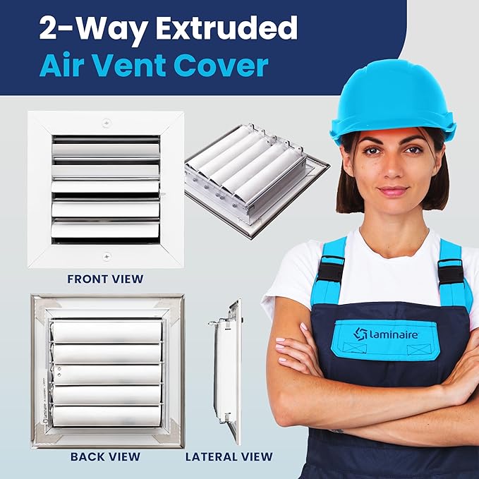 6x6 Inch (Duct Opening) Aluminum 2-Way Air Flow Vent – HVAC Vent Cover for Wall or Ceiling – Quiet HVAC Wall Register with Multi-Shutter Damper – Adjustable Curved Blade - Plastic Seal for Tight Fit