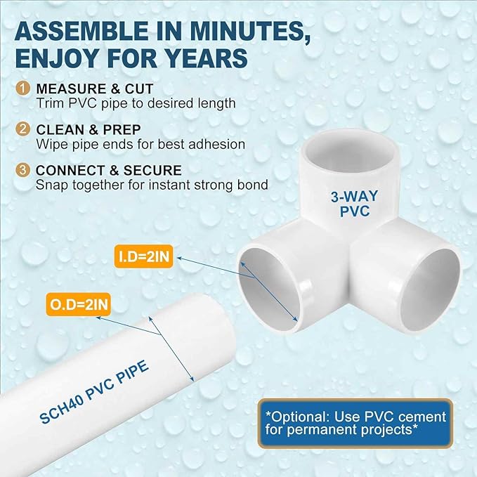 4 Pack 2" SCH40 PVC Elbow Pipe Fitting, 3-Way PVC Elbow Corner Side Outlet Tee Fitting, Furniture Grade Pipe Connectors for DIY Creative Project, Pond Protection, Socket x Socket