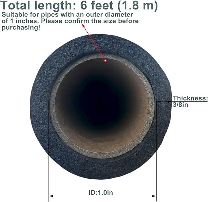 Insulation Foam Pipe 1 inches ID ,6 feet Long, Used for air Conditioning Pipe Insulation, Outdoor Water Pipes and Table Corner Protection,Black