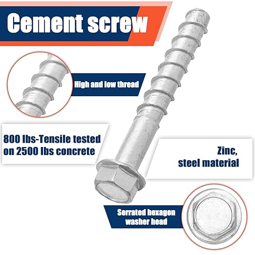 Tandefio 20 Pack 5/8" x 5" Concrete Screw Anchor Galvanized Large Diameter Heavy Duty Plated Concrete Anchors for Masonry Brick Anchoring Block Decking Framing Hex Drive