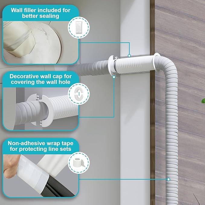 Mini Split Cover Wall Sleeve for AC Line Set, Line Set Covers for Outside Units, Mini Split Line Set Cover for Air Conditioning Systems, AC Sleeve Through The Wall, Pipe Accessories