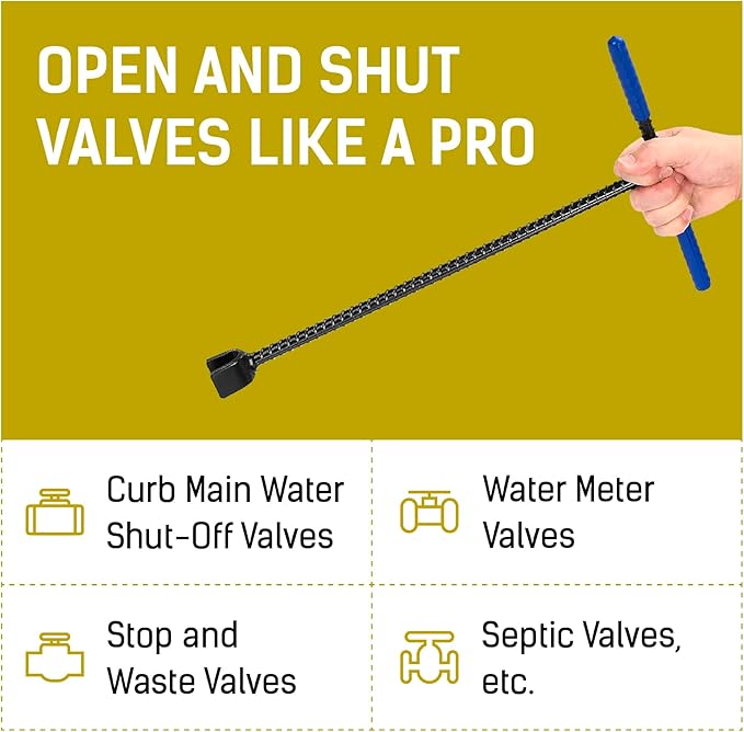 LOSTRONAUT 17" Water Meter Key - Professional Garden and Plumbing Tool for Opening and Closing Valves with Ease - with Reinforced Steel T-Handle and 4-Way Spigot Selector for Versatile Applications