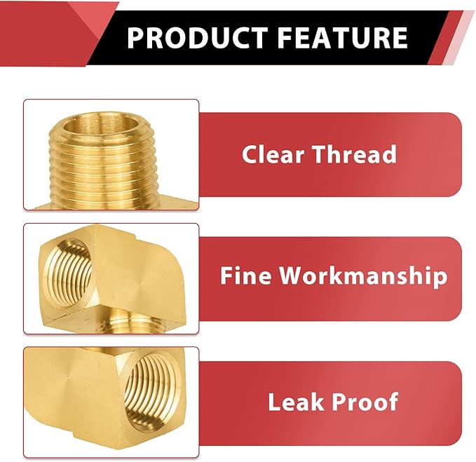 (Pack of 5) EFIELD Extruded 90 Degree 1/4-inch Barstock Street Elbow, 1/4 Inch MNPT X1/4 Inch FNPT Brass Pipe Fitting,(NPT127)