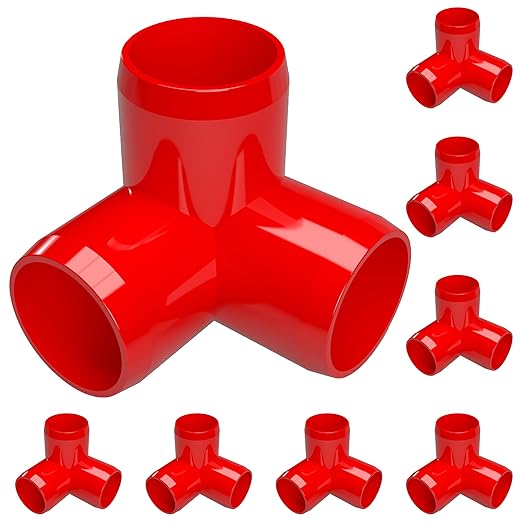 FORMUFIT 3/4” 3-Way Elbow Furniture Grade PVC Fitting in Red, Made in USA, UV-Resistant, Impact-Proof, 1.050” Actual Socket Diameter (Pack of 8)