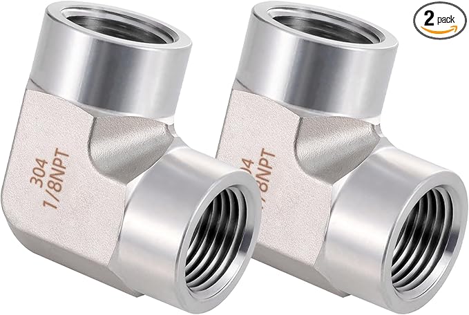 Stainless Steel Pipe Fitting 90 Degree Barstock Street Elbow 1/8" NPT Female x 1/8" NPT Female 2 Pack