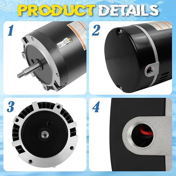 B228SE Pool Pump Motor 1 HP, Fit for Century A.O. Smith 1HP Single Speed, 3450 RPM, 56J Frame, 115A/230V, 6/12 Amps, Swimming Pool Motor