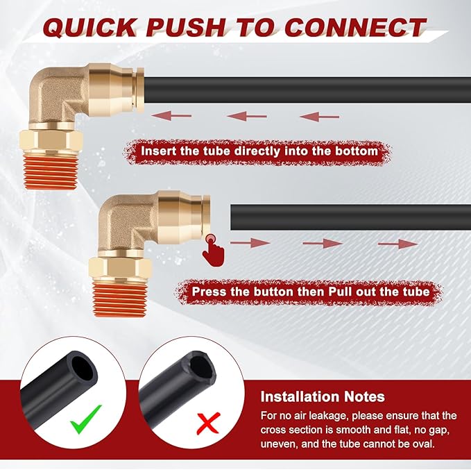 1/4" Quick Push to Connect Fittings Brass 90 Degree Union Swivel Elbow Joint DOT Approved 1/4" Tube OD x 1/8" NPT Thread Air Brake Line Adapter Air Suspension Kit for Car Truck Trailers 5pcs