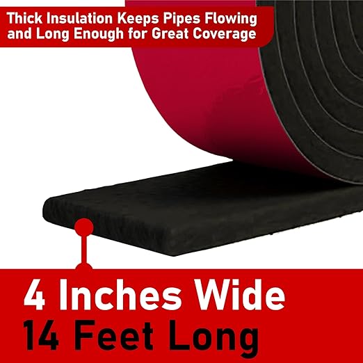 Redford Supply Co. 4 inch x 14 ft, Pipe Insulation, Outdoor Pipe Insulation Wrap for Winter Freeze Protection, Water Line Freeze Protection Foam, Insulated Wrap for Copper Pipes, PVC, AC Line