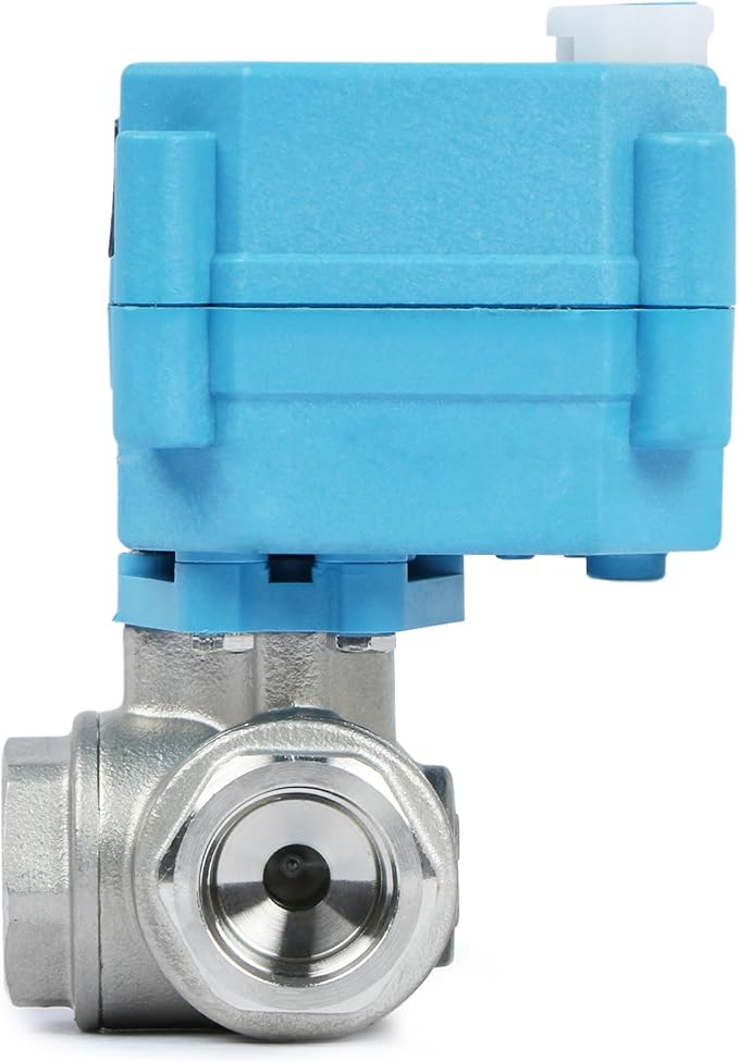 U.S. Solid 3/8" 3 Way Stainless Steel Motorized Ball Valve L Type AC/DC9-24V, Water Shutoff Valve with Manual Function, Standard Port