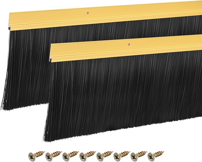 uxcell 2Pcs Door Brush Bottom Sweep H-Shape Aluminum Alloy Base with 4.7-inch PP Brush for Home, Industrial (47-inch L, Golden)