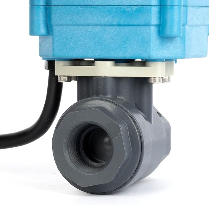 U.S. Solid 1/2 inch PVC Motorized Ball Valve - Plastic Electrical, US Plug, 2 Wire Auto Return, AC 110~230V, IP67, Manual Override, Normally Closed