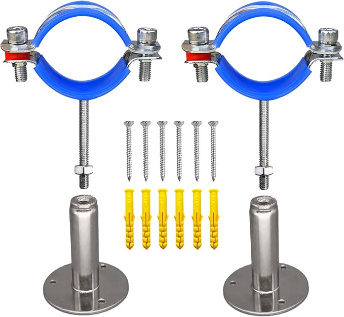 Wall Mount Ceiling Mount Pipe Supports,Adjustable Pipe Clamps 、Hangers、Stainless Steel 304,2PCS Suitable for Pipe OD 70-76mm Adjustable Height 50-100mm