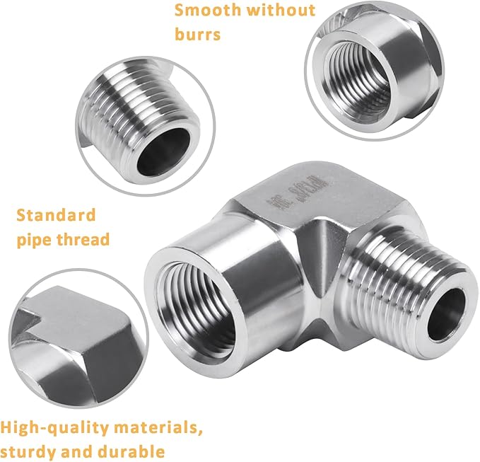 90 Degree Street Elbow - 3/8" NPT Male to 3/8" NPT Female Stainless Steel 304 Heavy Duty Forged Barstock Street Elbow Adapter Pipe Fitting (pack of 5)