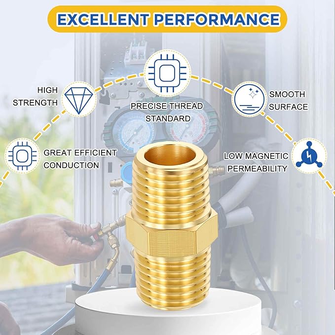 5 Pack Brass Pipe Fittings, 1/4" NPT Male to 1/4" NPT Male Brass Hex Nipple, Male Pipe Adapter Reducer for Air, Oil, LP