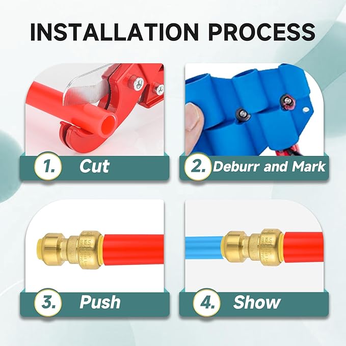 (Pack of 100) Niikappu 1/2" x 3/8" Reducing Coupling Brass Fittings, Push-to-Connect Plumbing Fitting for Pex, Copper, CPVC, Includes Removal Clip
