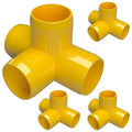 FORMUFIT 1” 4-Way Tee Furniture Grade PVC Fitting in Yellow, Made in USA, UV-Resistant, Impact-Proof, 1.315” Actual Socket Diameter (Pack of 4) - F0014WT-YE-4