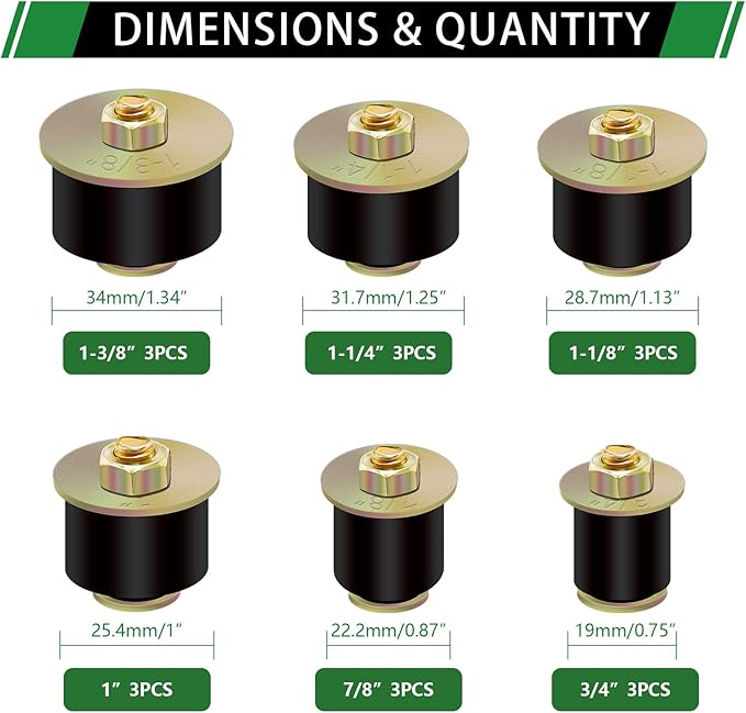 18pcs Freeze Rubber Expansion Plugs Kit, 6 Sizes Automotive Rubber Freeze Frost Expansion Plug Fit Hole 3/4" 7/8" 1" 1-1/8" 1-1/4" 1-3/8"