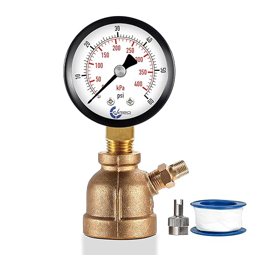 Gas Test Pressure Gauge 60 Pound, 60 PSI / 400 kPa, 3/4” FNPT Connection, Brass Valve, Forged Brass Bell Shape Body Assembly.