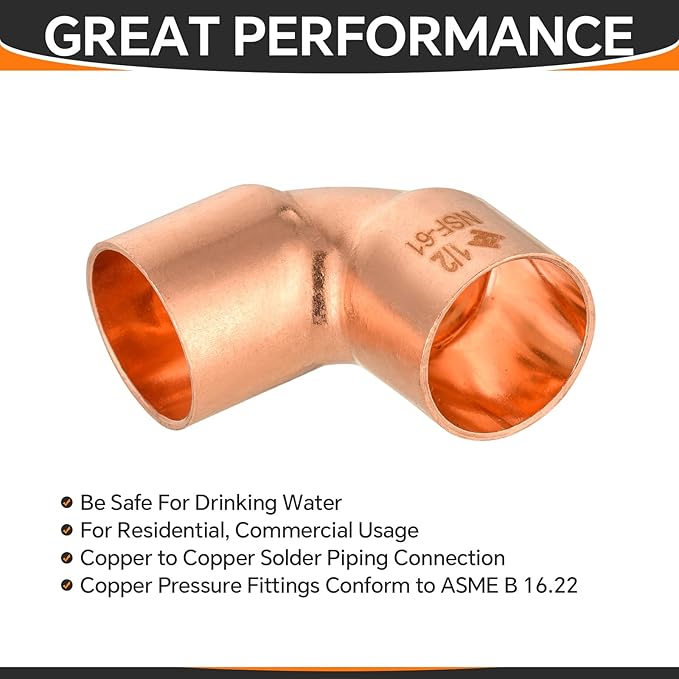 HeSun 50-Pack Copper Fittings, 1/2-Inch Short Radius 90-Degree Copper Elbow, C x C with Sweat Solder Connection