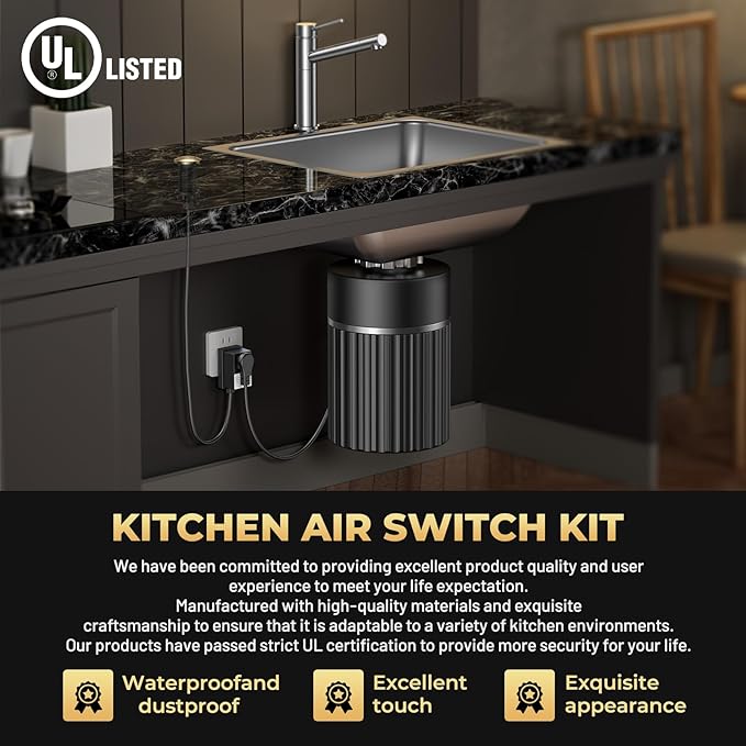 Garbage Disposal Air Switch Kit - UL Listed Wireless Sink Top Button, Champagne Bronze Finish, Compatible with Delta Faucet Champagne Bronze, Universal Design for All Garbage Disposals