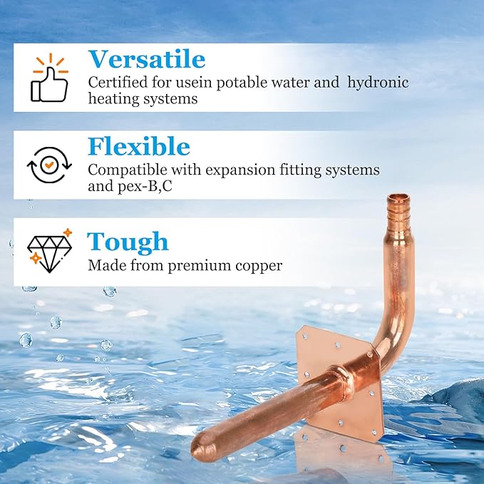 Pack of 10 Copper Stub Out Elbows with Wall Flange Stub Out 1/2’’-6inch Lengh- Easy to Install, Lead-Free-PEX-B,C Stub Out Accessories,Barb Crimp PEX-B Copper Stub Out Elbow with Wall Flange.