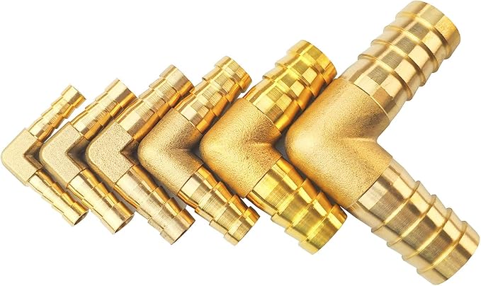 2PCs 3/8" Brass Hose Barb Fitting 90 Degree Elbow Barbed Splicer Mender Union Fitting with 4PCs Hose Clamp for Oil Water Air