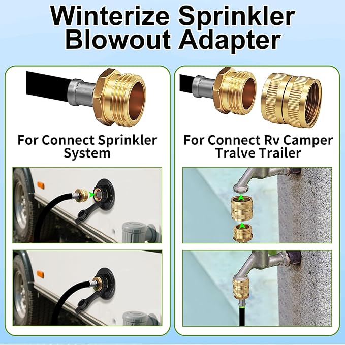 RV Winterizing Kit with Pressure Gauge, 60inch RV Winterize Hose with 3/4" GHT Blow Out Fitting Adaptor & 1/4" Quick Connect Plug, Sprinkler Winterization for RV, Camper, Boat, Travel Trailer, Black