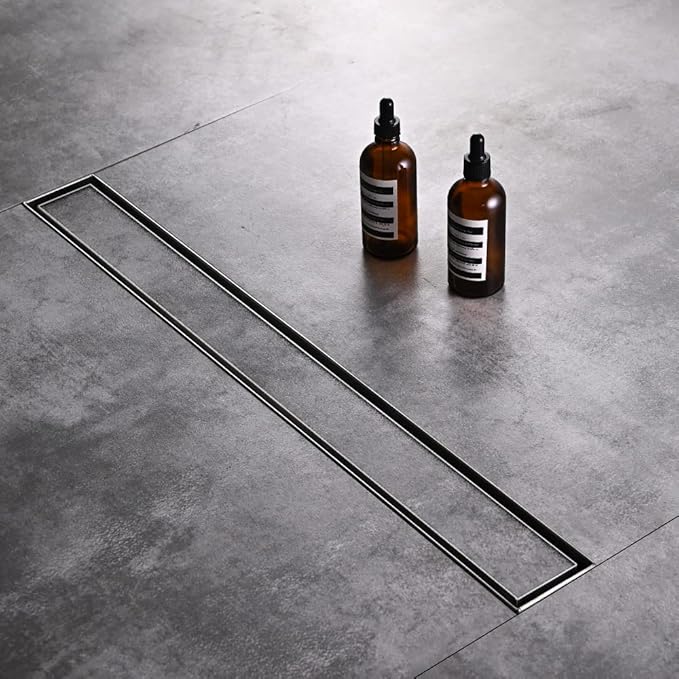Linear Shower Floor Drain, 32 Inch Brushed Nickel 304 Stainless Steel Bathroom Drains Kit, Rectangular Shower Trench Drain with Reversable Tile-in Pattern Drain Cover & Hair Catcher