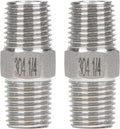 2Pcs 1/4" Male Hex Nipple Pipe Fittings, 304 Stainless Steel Threaded Adapter Fittings, 1/4-inch Male Equal Nipples Connectors, Male Straight Threaded Pipe Fitting