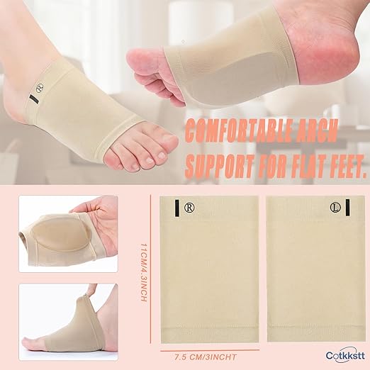 8Pcs Arch Support Sleeves Wraps for Flat Feet Plantar Fasciitis Relief - Compression Foot Brace Socks with Gel Cushion Pad - Metatarsal Heel Spur Pain Relief Orthotic Inserts Men Women
