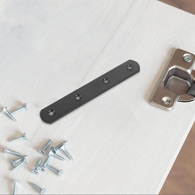 4Pcs 10 Inch Heavy Duty Straight Metal Brackets for Wood, Flat Stainless Steel Mending Plates with Screws, Repair Support Braces for Fence, Bookshelf, Cabinet Reinforcement