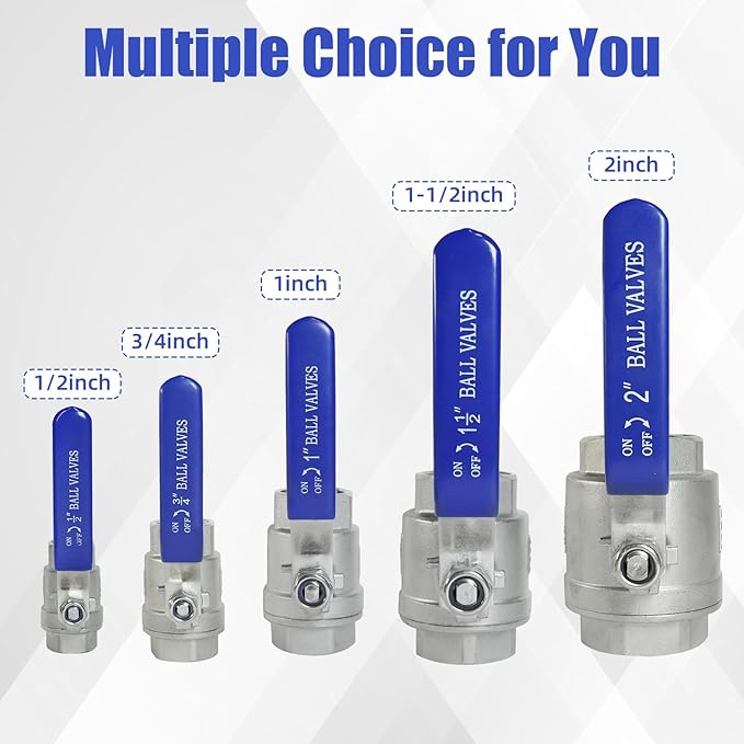 YADIAN 2 Pack 1-1/2'' Ball Valve NPT Female Full Port 304 Stainless Steel 1-1/2 inch Ball Valve Heavy Duty Shut Off Valve for Water, Oil, and Gas with Blue Locking Handles, 1000 WOG
