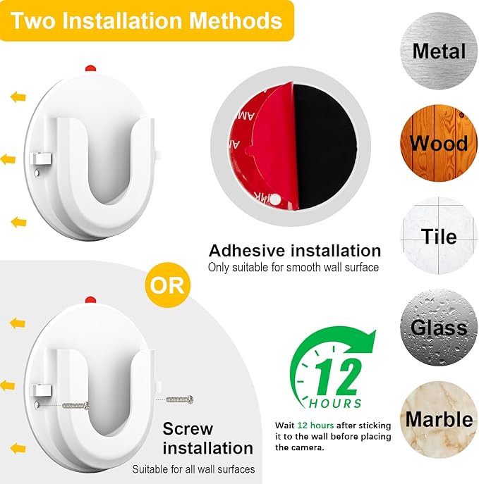 2 Pack Ring Indoor Cam Adhesive Wall Mount Bracket,Strong VHB Stick On,No Drilling Camera Mount for Ring,Two Ways Installation with Tape and Screws