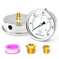 MEANLIN MEASURE 0~300Psi Stainless Steel 1/4" NPT 4" FACE DIAL Liquid Filled Pressure Gauge WOG Water Oil Air Back Mount, with 1/4" x 1/2" NPT and 1/4" x 3/8" NPT Hex Bushing