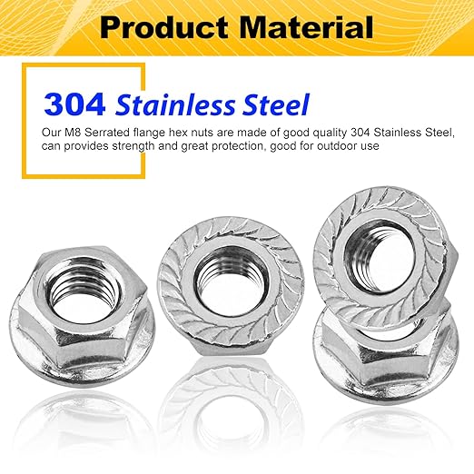 M8 Serrated Flange Hex Nuts, M8-1.25mm Hexagon Flange Nuts, 304 Stainless Steel, Metric Nuts Fasteners, Heavy Duty Replacement Nut with Plastic Case for DIY Home Mechanism, 30 Pack