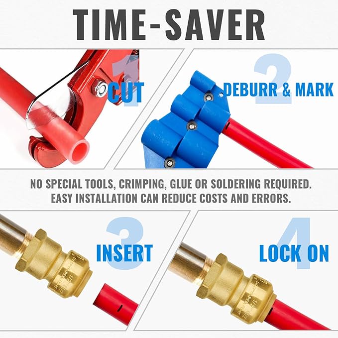 SUNGATOR 1/2 Inch Female Adapter, 1/2 Inch FNPT Adapter, No Lead Brass Push-to-Connect Female Plumbing Fittings for PEX, Copper, CPVC, with 1 Disconnect Clip, Pack of 12