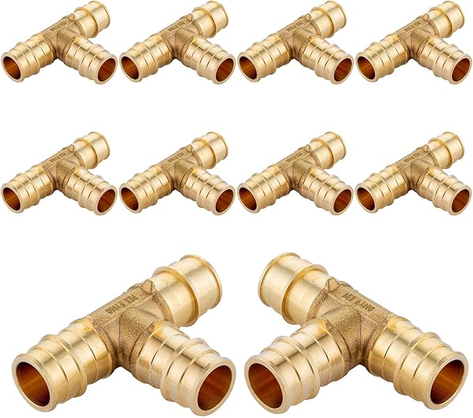(10-Pack) Seelink 1/2" x 1/2" x 1/2" PEX-A Tee Expansion Fittings, 1/2 Inch Brass Tee, ASTM F1960(PEX1960041)