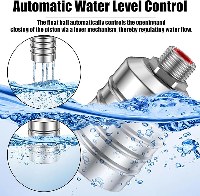 4pcs 304 Stainless Steel Automatic Water Float Valve 1/2" and 3/4" Connection Types Precise Control Water Level Controller Water Level Control Float Valve for Sink for Water Tank Livestock Troughs