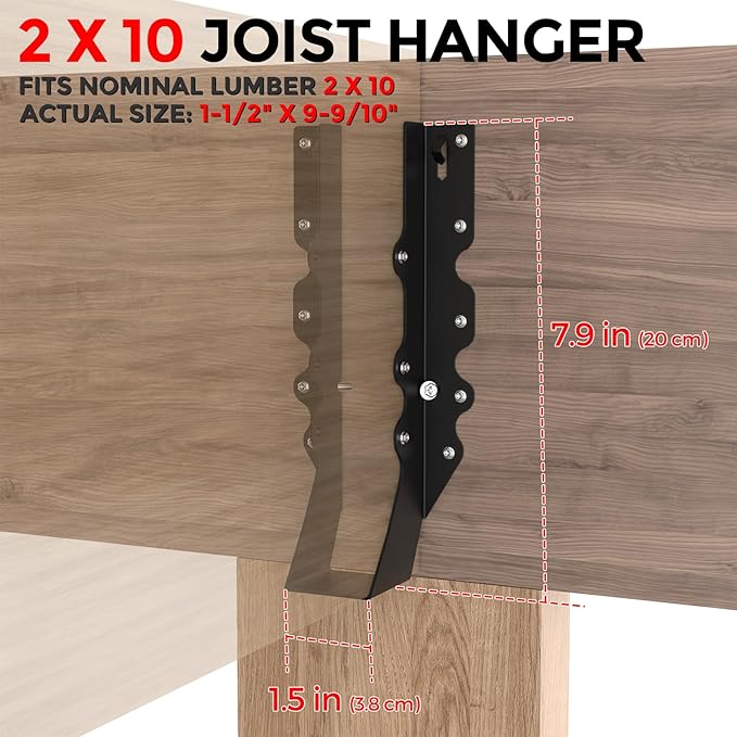 20Pcs Black 2x10 Joist Hangers for Wood,18 Gauge Face Mount Joist Hanger,Lu210 Joist Hangers Powder Coating,Hurricane Ties for Rafter,Rafter Brackets 2x10 for Deck,Floor,Roof Overhang,Ceiling Joist