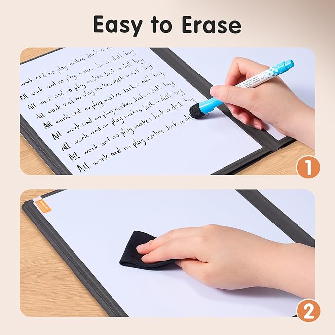 CoBak 6 Sides Portable White Board 12x9 inch (A4) - Notebook Design Dry Erase Small Board with Pocket and 3 Markers, Anti-Ghosting Surface for Office, School, Homeschool with Gift Box (Brown)