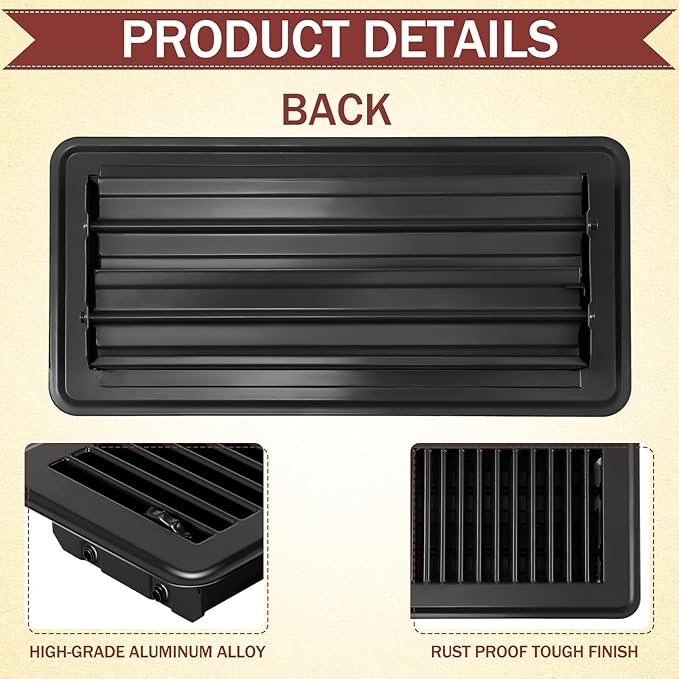 Retisee 4x12 Inches Floor Vent Covers Heavy Duty Floor Register Easy Installation Metal Heat Vent Covers with Rust Proof Finish for Home(Black,2 Pcs)