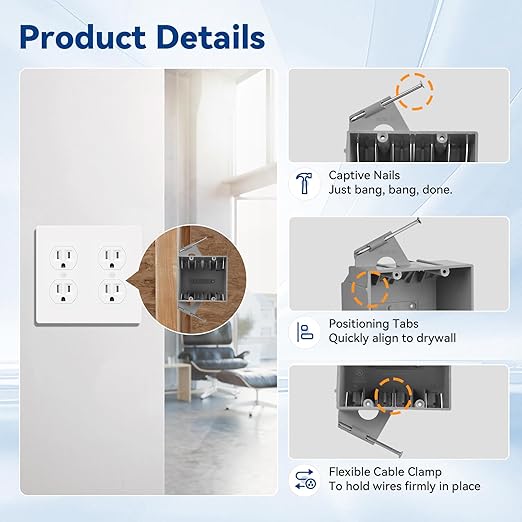 2-Gang PVC New Work Outlet Box, Electrical Outlet Box for New Construction, 32 Cubic Inch, UL Listed, 12 Pack